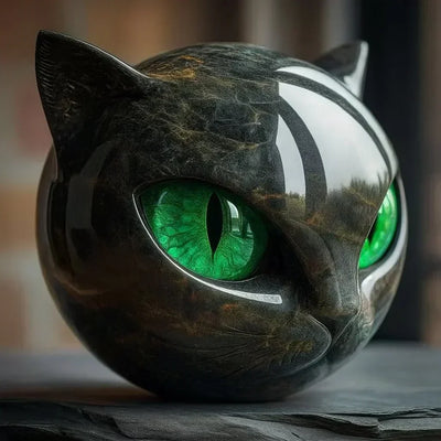 NyxCharm | Sculpture de tête de chat noir mystique
