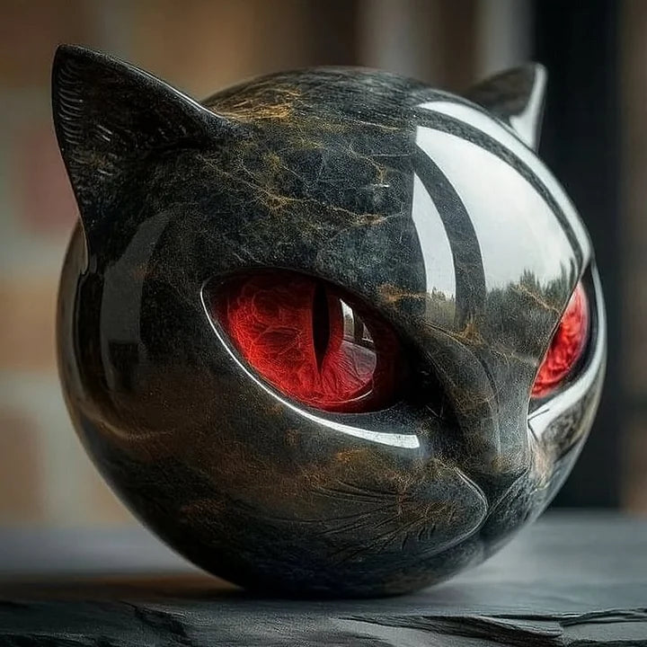 NyxCharm | Sculpture de tête de chat noir mystique