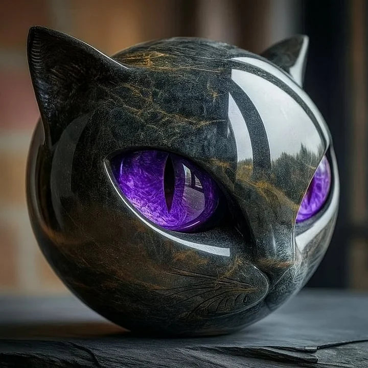 NyxCharm | Sculpture de tête de chat noir mystique
