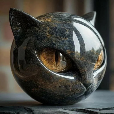 NyxCharm | Sculpture de tête de chat noir mystique