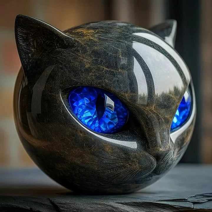 NyxCharm | Sculpture de tête de chat noir mystique